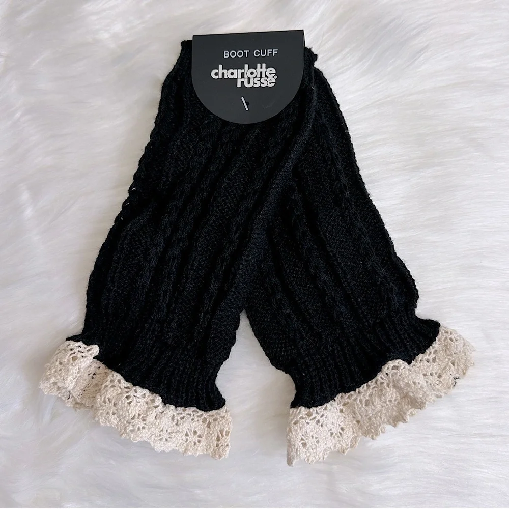 NWT Charlotte Russe Crochet Knit Boot Cuffs Toppers Black with Ivory OS